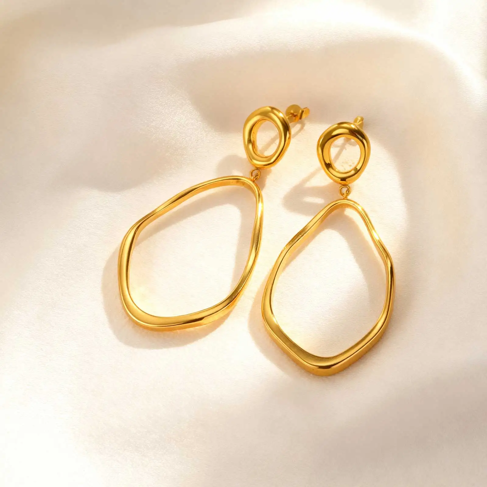 Geometric Irregular Lines Oval Drop Earrings, Minimalist Stainless Steel 18K Gold Plated Earrings,Trendy Party Jewelry for Women - Image 2