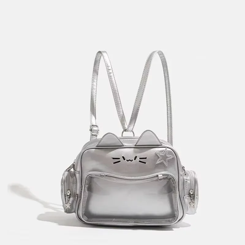 New Y2K Korean Kawaii Cat Ita Bag Cute PU Shoulder Bag Girls Transparent Pocket Harajuku Crossbody Bag Women's Fashion Backpacks - Image 10
