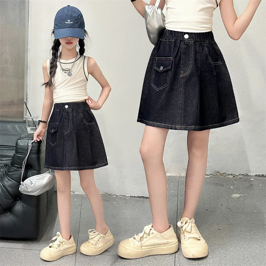 Stylish Kids Children Fashion Vintage Dark Blue Denim Skirt for Teen Girls Trend Street Design Y2K Bottoms 5 6 7 8 9 10 12 14 Y - Image 3