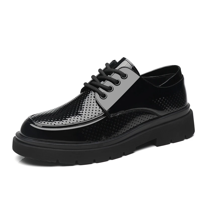 Black Patent Leather Platform Oxfords – Men's Breathable Chunky Business Formal Shoes - Image 7