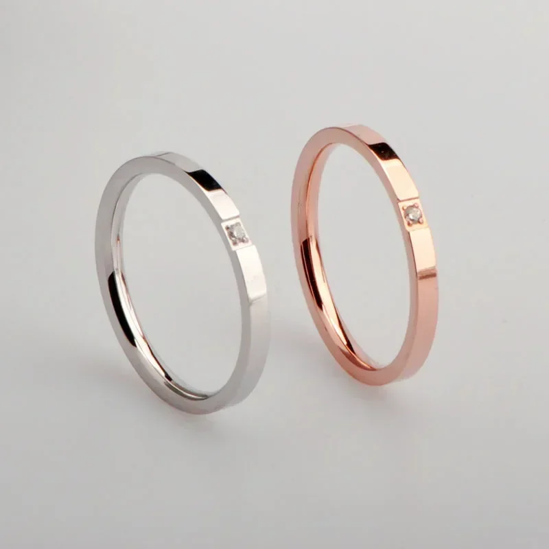 High End Pvd Single Zircon Thin Rings For Women Stainless Steel Ring Cocktail Reception Ring Jewelry Wholesale - Image 2