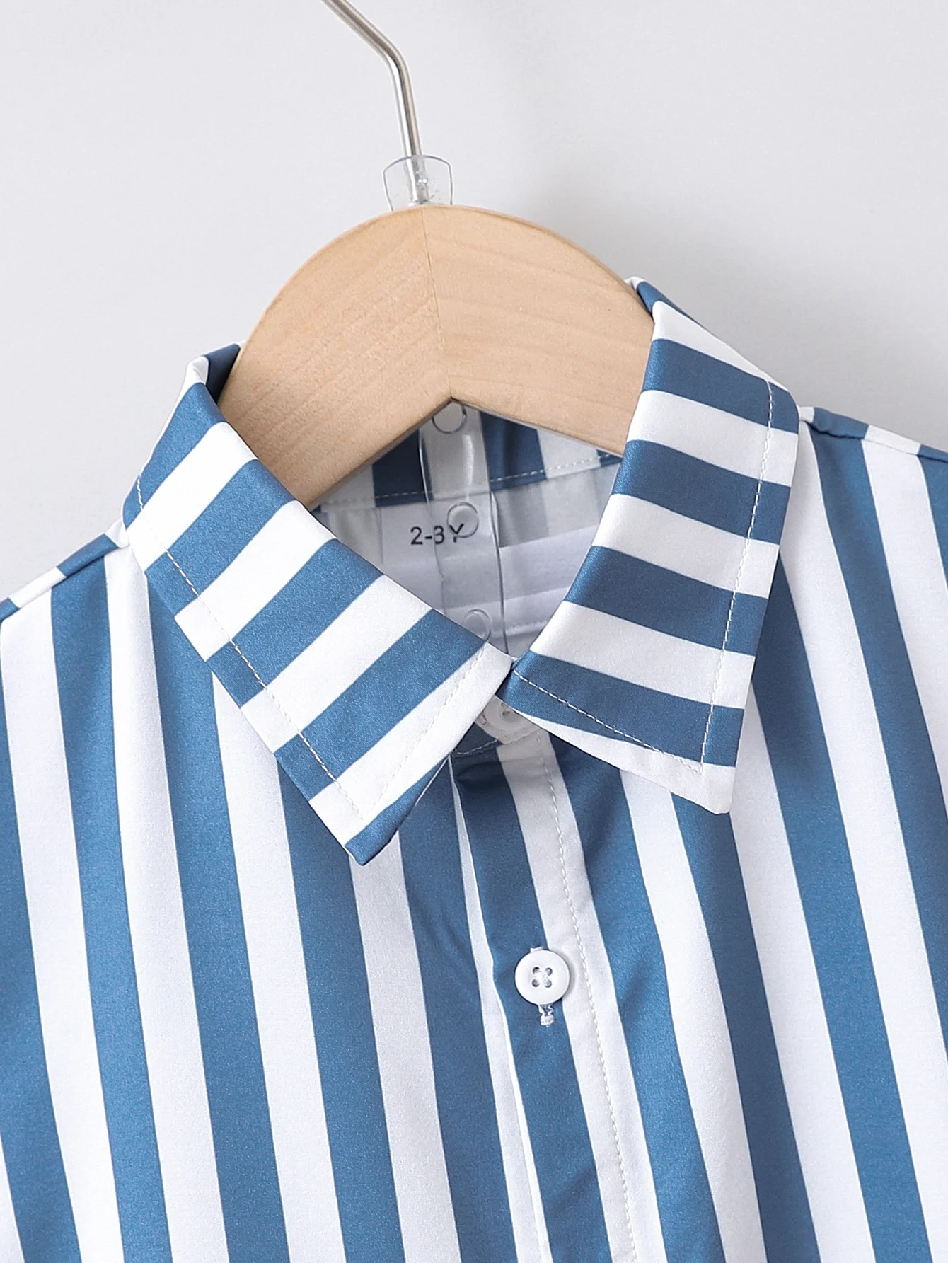 2pcs Summer Boys Blue & White Striped Shirt Set, Soft Style, Daily/Party Wear, Suitable for 1‑4Y, Breathable Fabric - Image 3