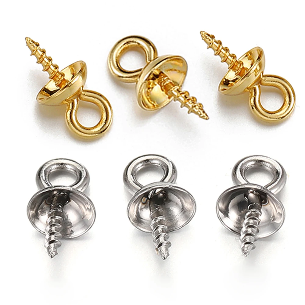 50pcs Gold Color Stainless Steel Screw Eye Pins Bail Top Drilled Beads End Caps - Image 2