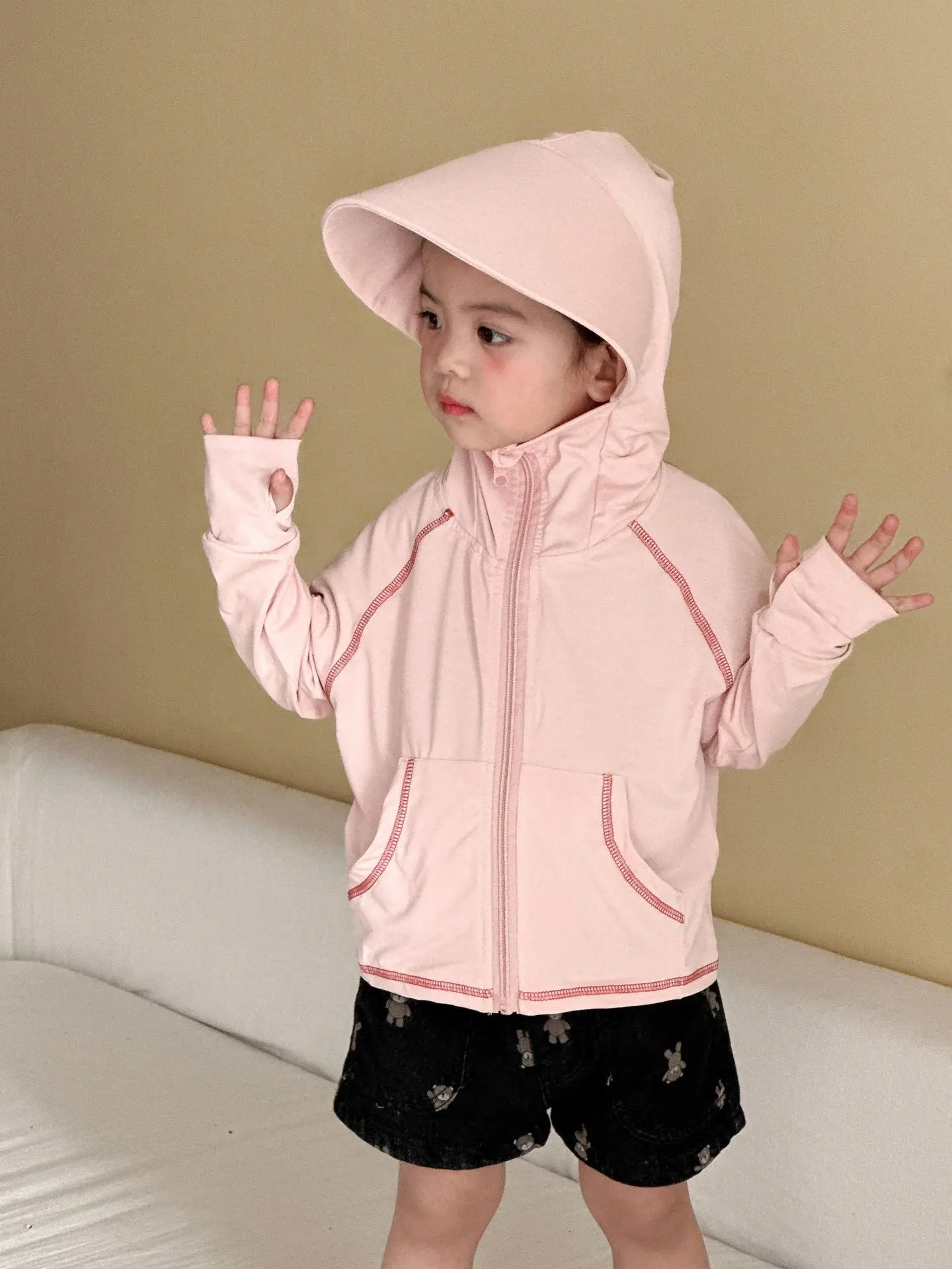2026 New Summer Silky Soft Loose Hooded Coat for Kids Solid Color Zipper Jacket Children's Sunproof Quick-dry Hoodies Streetwear - Image 5