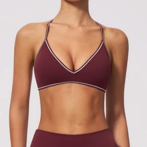 Women Deep V Neck Sports Bra with Contrast Piping Y Back Racerback Padded Gym Workout Yoga Bras Female Activewear Push Up Top