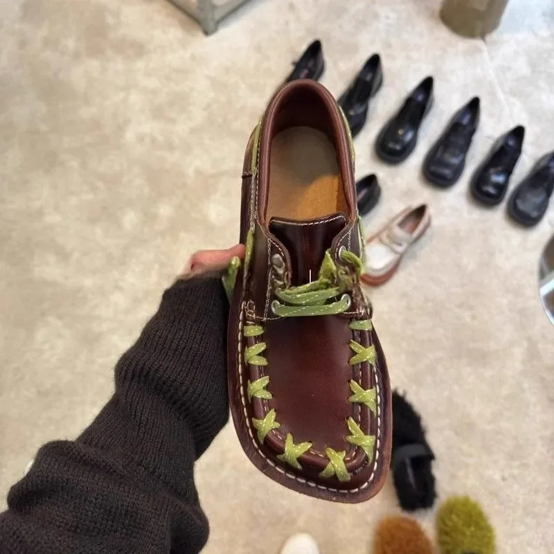 Flats Women Shoes Lace Up Leather Classic Shoes Designer Brand Sneakers 2025 Summer Fad Trend Retro Oxford - Image 3