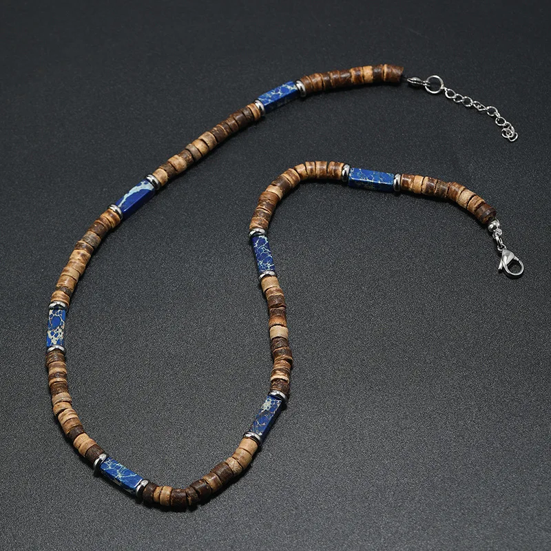 Vintage Bohemian Summer Jewelry Ethnic Style Jewelry Brown Coconut Shell Wood Beads Natural Stone Necklace Men's Jewelry - Image 3