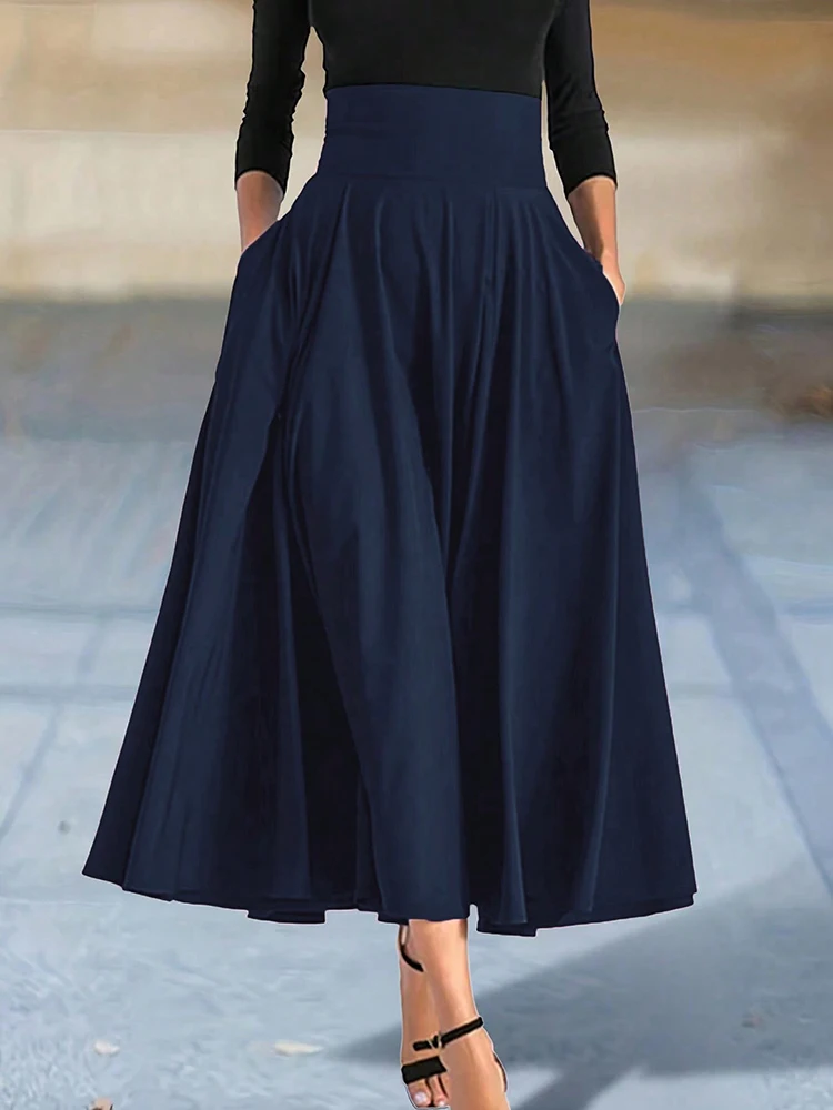 New In Dresses Solid Color A-line Skirts for Woman Clothing High Elastic Waist Long Skirt Women With Bow Elegant Women's Skirts - Image 3