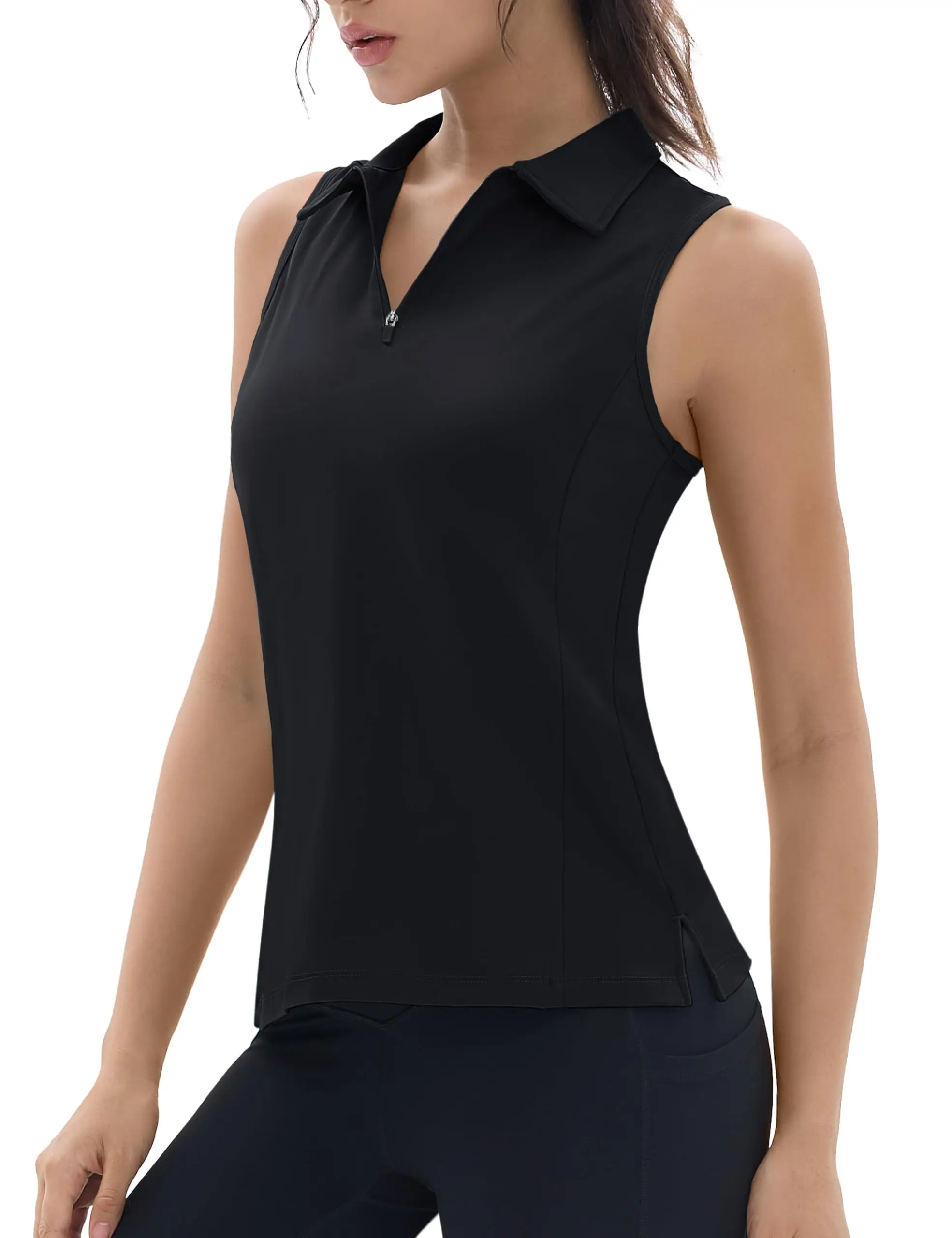 TACVASEN Womens UPF50+ Sleeveless Polo Shirt 1/4 Zip Quick Dry Breathable 4Way Stretch Golf Tank Tops V Neck Slim Fit Activewear - Image 9