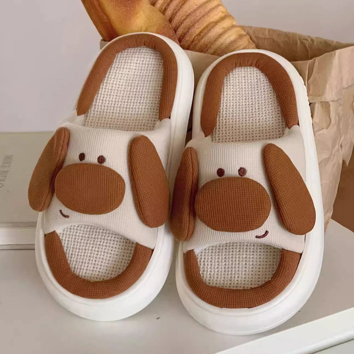 Mo Dou All Senson Designer Slippers Cute Cartoon Lovely Animals Bedroom Cotton Home Shoes Indoor Thick Sole Couples Men Women - Image 4