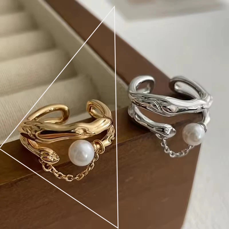 VENTFILLE 925 Sterling Silver Wave Ring – Adjustable Irregular Golden Stackable Band - Image 55