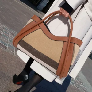 Aidrani  New retro checkered women's handbag, large capacity luxury bag, canvas genuine leather bag