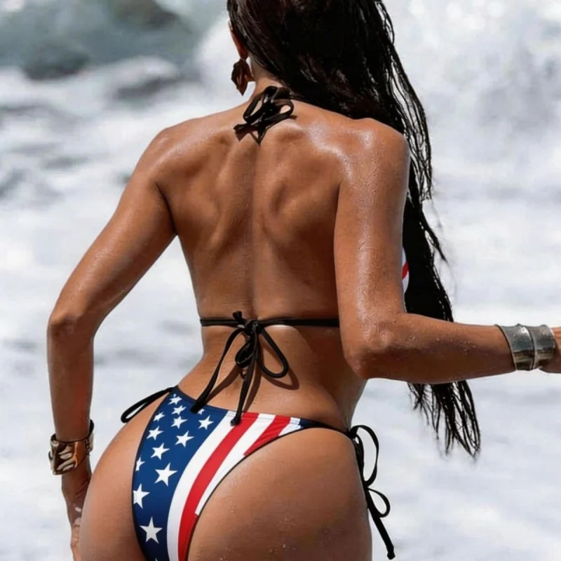 2026 Women's Sexy European American Bikini Set with Drawstring Ties High Cut Swimsuit Beachwear - Image 3