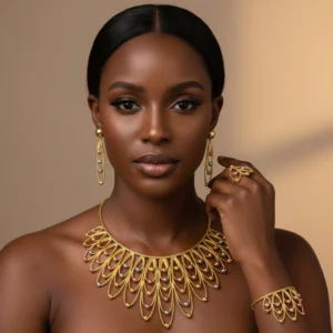 ESALE Fashion Full Jewelry Set 18K Gold Plated Classic Design Necklace Earrings Bracelet Ring Wedding Party Jewellery