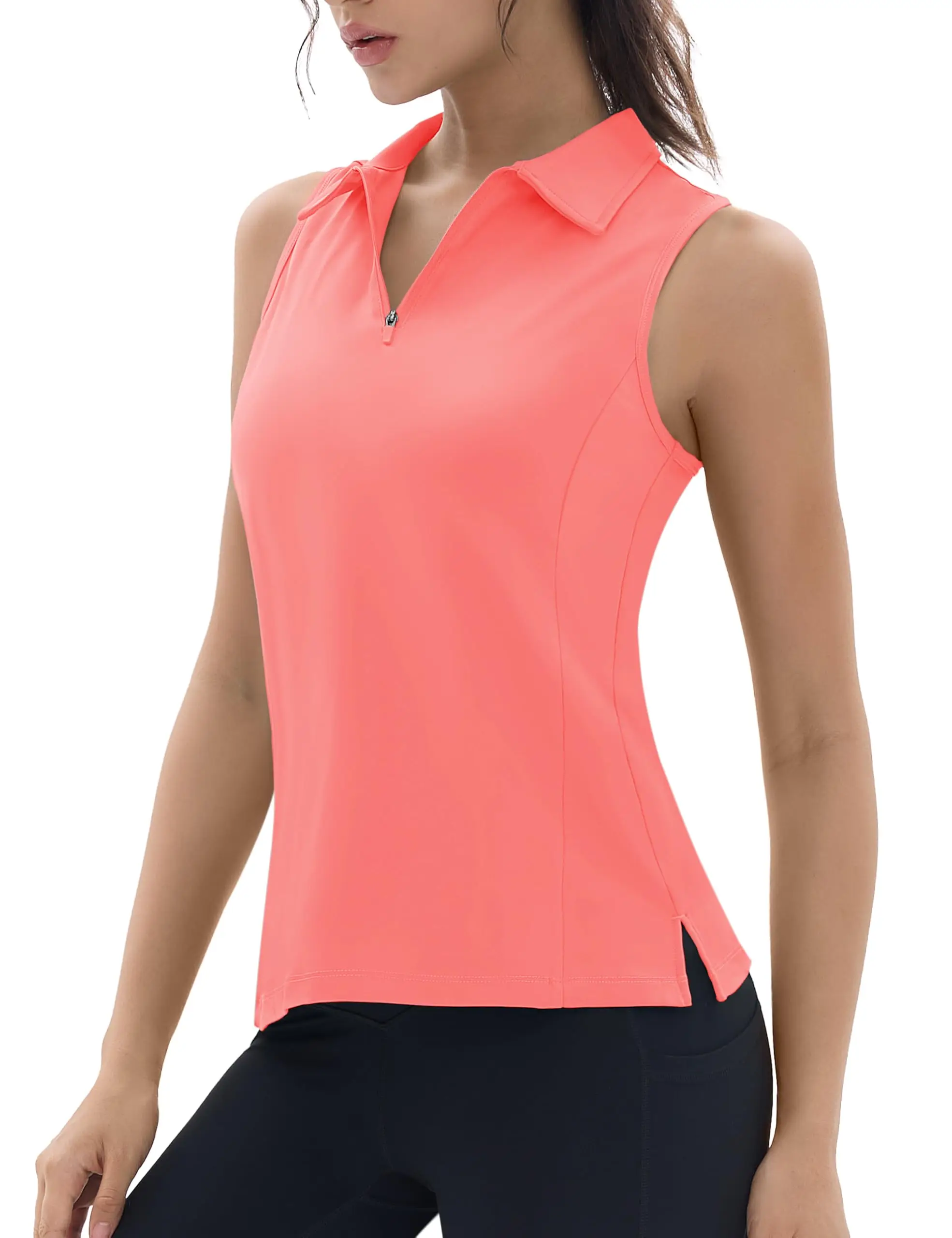 TACVASEN Womens UPF50+ Sleeveless Polo Shirt 1/4 Zip Quick Dry Breathable 4Way Stretch Golf Tank Tops V Neck Slim Fit Activewear - Image 8
