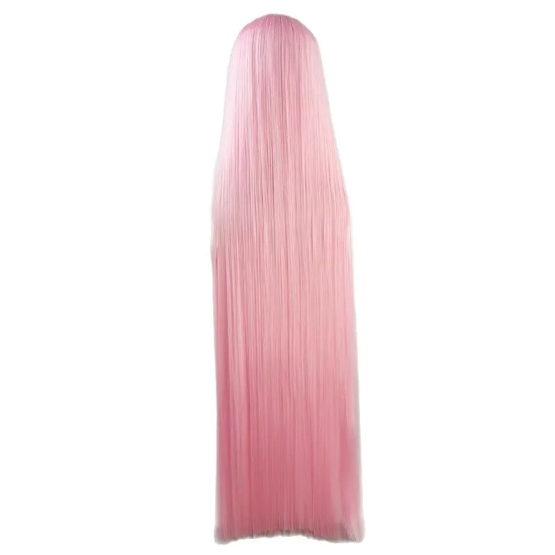 Pink Straight Long Wig Synthetic Hair Flat Bangs Cosplay Anime Party Costume Daily Wear Full Wigs for Women Girls - Image 5