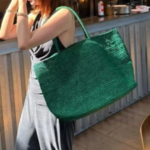 2026 Large Handwoven Rattan Tote Bag for Women Natural Straw Beach Bag Purse Luxury Shoulder Bags Handbag Summer