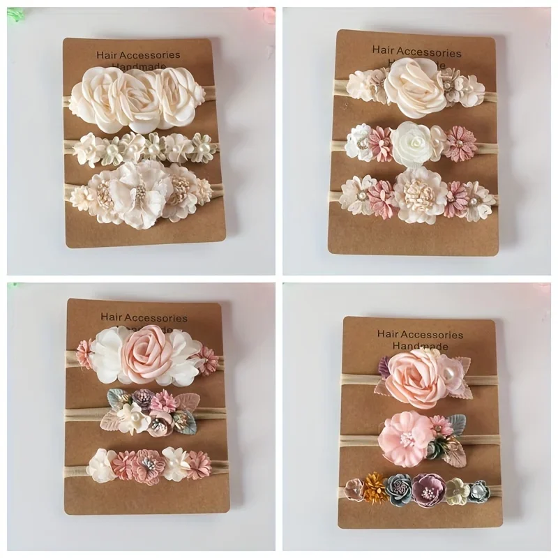 Baby Girl Headband Set Cute Baby Elastic Hair Band Flower Toddler Headbands Headwear Kids Accessories 3pcs/set