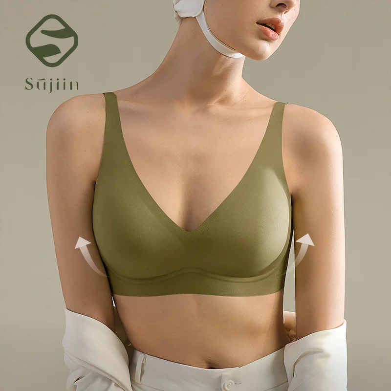 SUJIIN Sexy Seamless Wireless Bras for Women Push Up Padded Soft Support Invisible Lift V Neck Bralette Smooth Bra Female MX208 - Image 3
