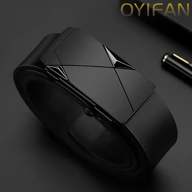 OYIFAN Fashion Men's Belt Men's Genuine Leather Belt Automatic Buckle Ratchet Belt Random Adjustment - Image 4