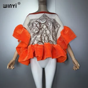 WINYI Summer Clothes Africa Pleated Elastic Casual Top Kawaii Jacket Beach Cover Up Women's T-Shirts Evening Dress