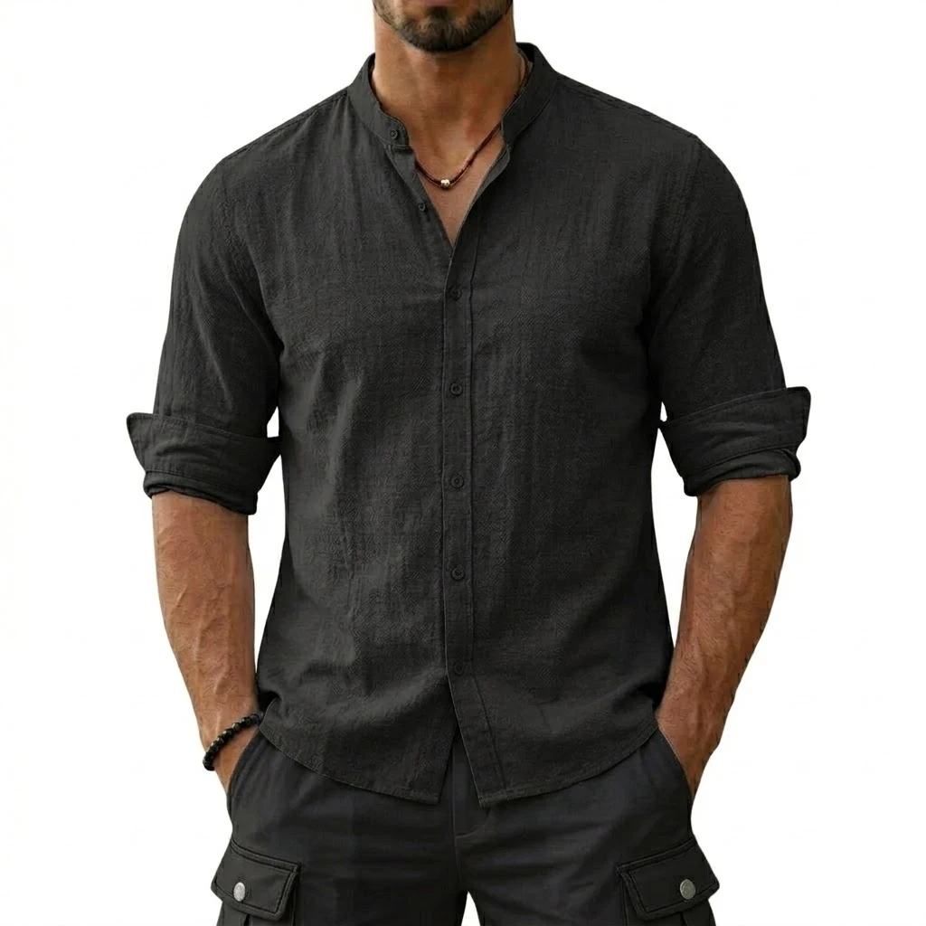 New Men's Cotton Linen Shirts for Men Casual Luxury Hawaiian Shirts Lightweight Long Sleeve Henley Beach Shirts T-Shirts for Men - Image 2