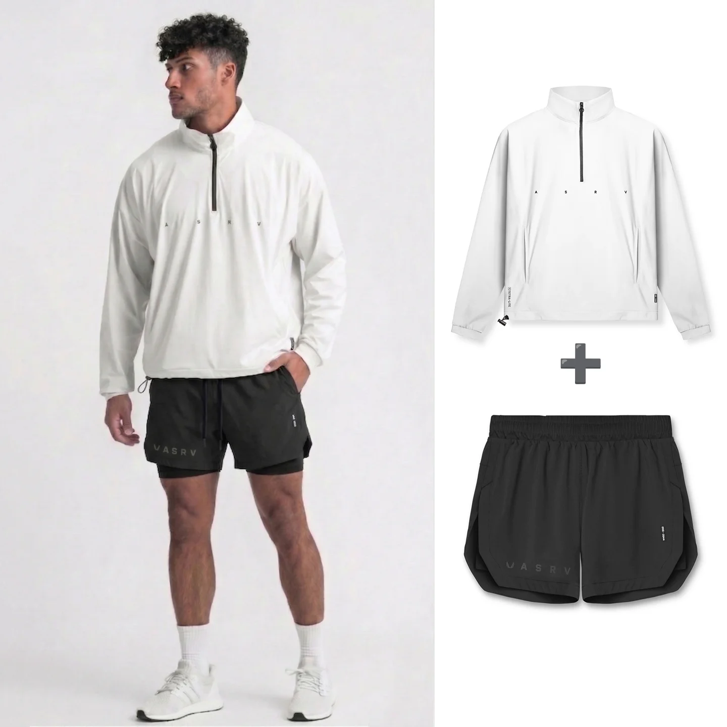 Men 2-Piece Activewear Set Half-Zip Pullover 2-in-1 Shorts Quick Dry Water Repellent Drop Shoulder Workout Running Tracksuit - Image 10