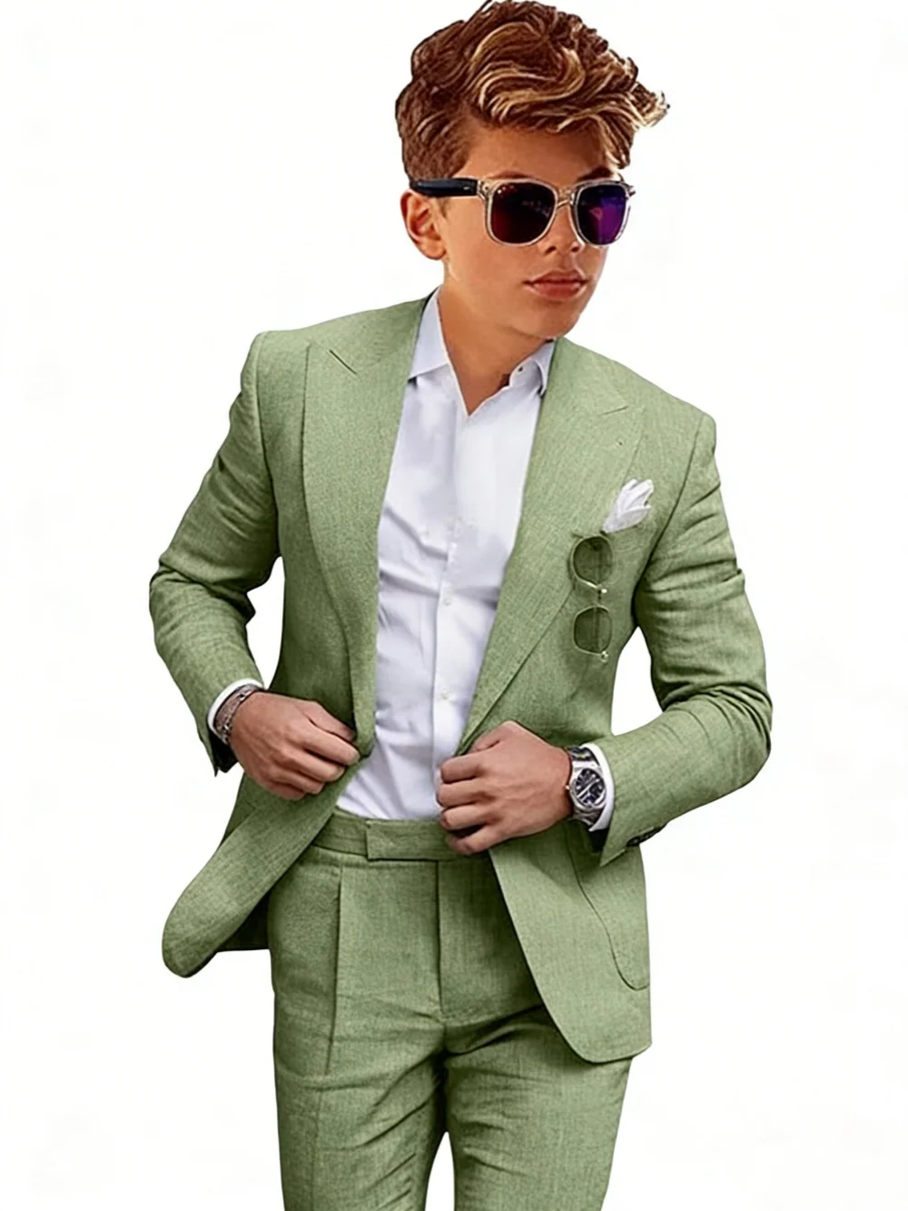 Summer Linen Boys Suits 2 Pieces Jacket Pants Wedding Ring Bearer Outfit Handsome Peak Lapel Kids Suit Set Birthday Party Outfit - Image 6