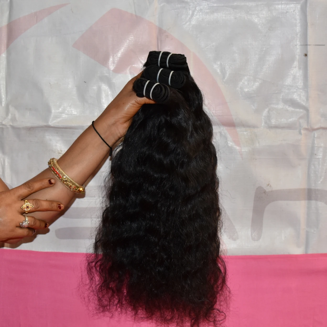 Unprocessed Indian Natural Color Super Wave Human Hair Bundles with Lace Frontal - Image 6