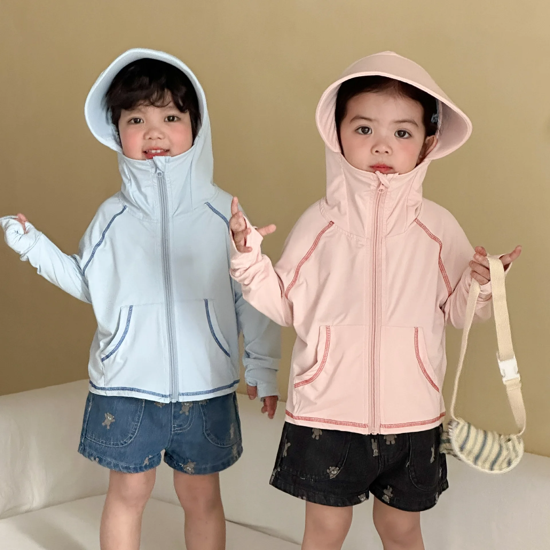 2026 New Summer Silky Soft Loose Hooded Coat for Kids Solid Color Zipper Jacket Children's Sunproof Quick-dry Hoodies Streetwear