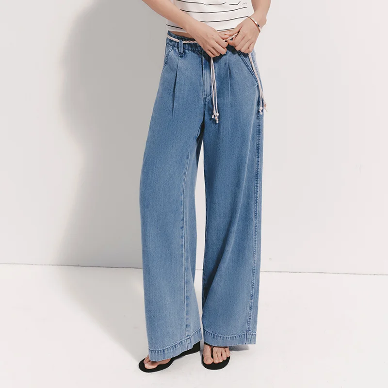 Semir Women Jeans Soft Cool Belted Loose Wide Leg Denim Pants 2026 Summer Casual Daily - Image 5