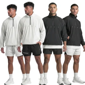 Men 2-Piece Activewear Set Half-Zip Pullover 2-in-1 Shorts Quick Dry Water Repellent Drop Shoulder Workout Running Tracksuit