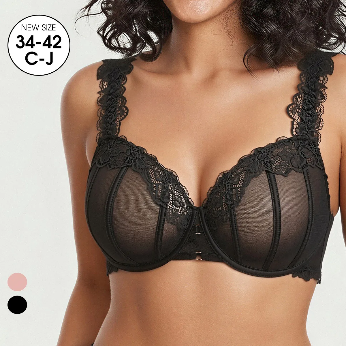 2026 Ultra Thin Mesh Bras Women Underwire Full Cup Size Lace Bra Unlined Minimizer Plus-size Bra Women's Intimates