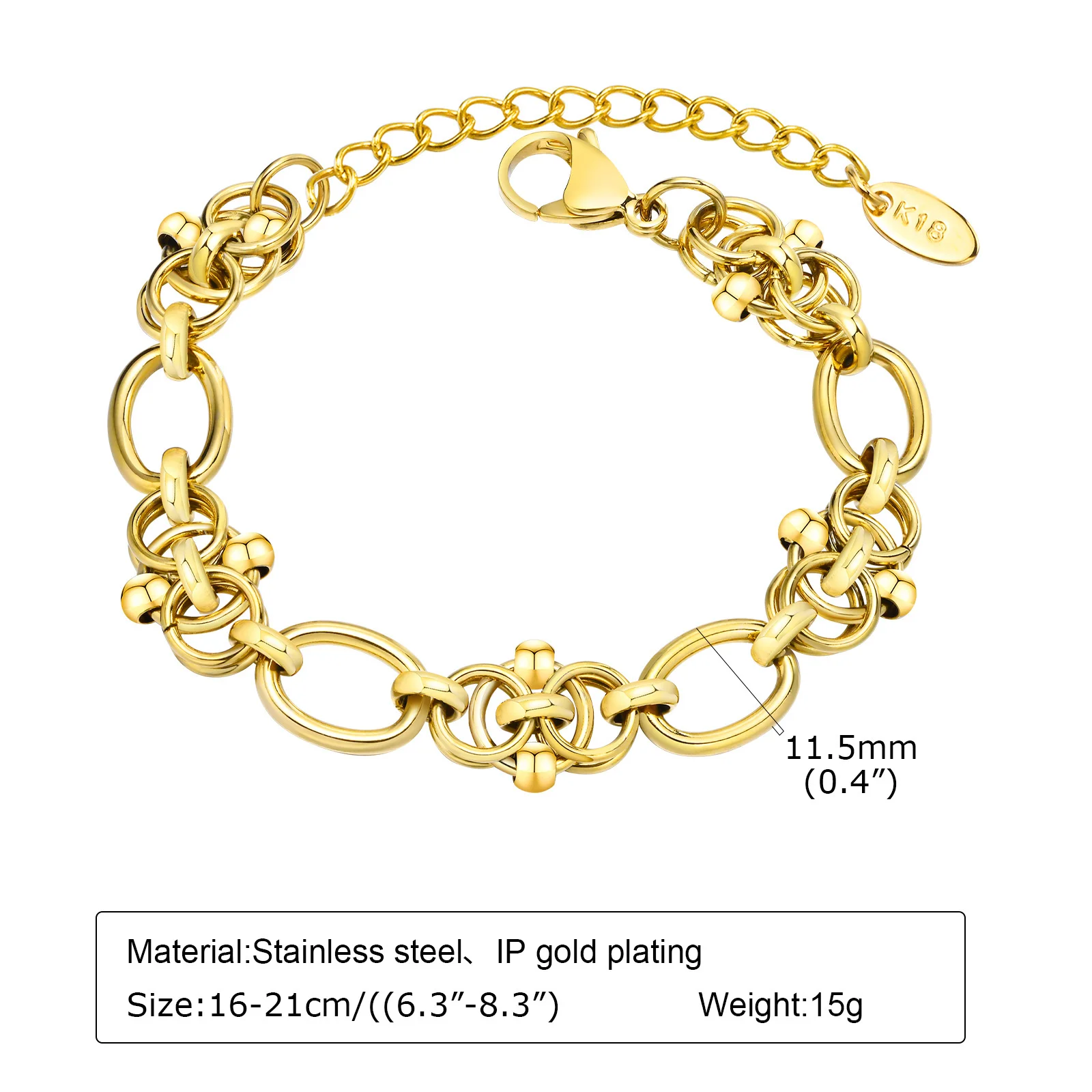 Chunky Stainless Steel Link Chain Bracelet For Woman, Gold Plated Layering Bracelets Wristband Waterproof Jewelry - Image 12