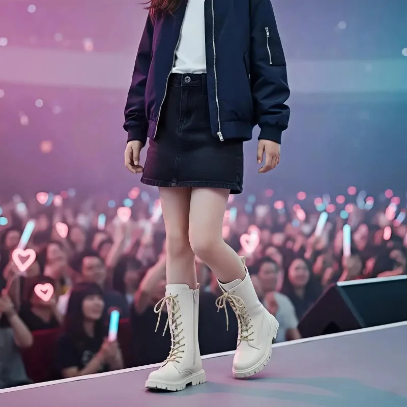 Girls White Lace-Up Boots Booties Side Zipper Soft Bottom Leather Dress/School Riding Boot Kids Autumn/Winter Fashion Mid Boots - Image 5