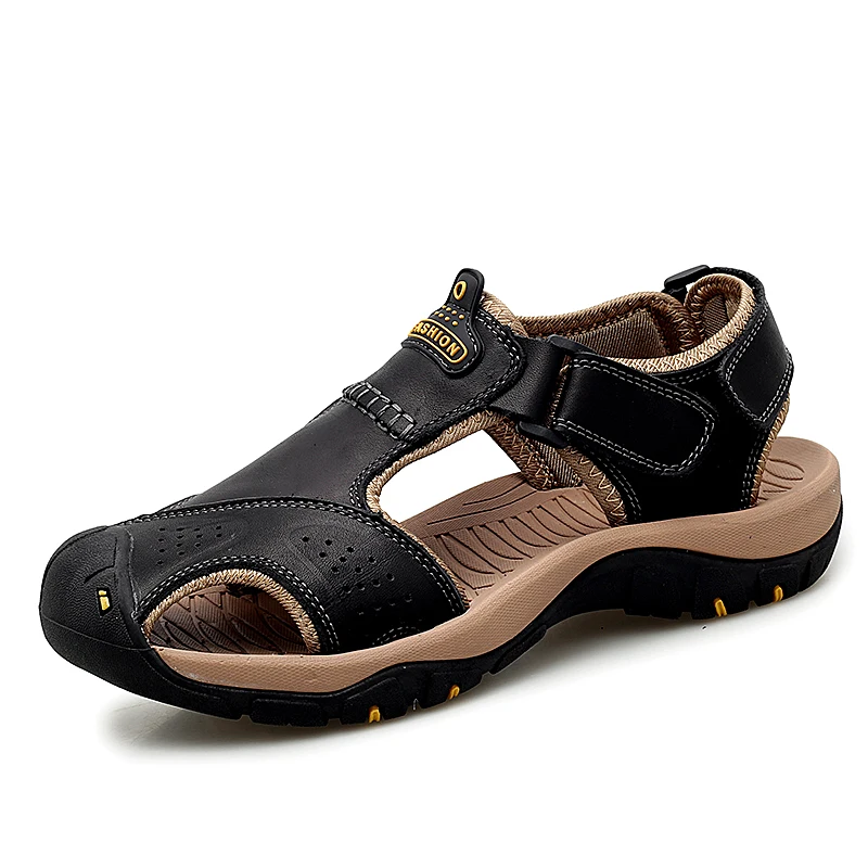Summer Sandals Leather Outdoor Men's Beach Shoes Luxury Breathable Casual Sandal Man Wading Shoes Non-slip Wide lining Slippers - Image 2