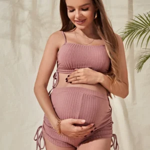 Maternity Bikini Wear For Pregnant Women Hollow Swimsuits Pregnancy One Piece Side Drawstring Bathing Suit Premama Swimwears