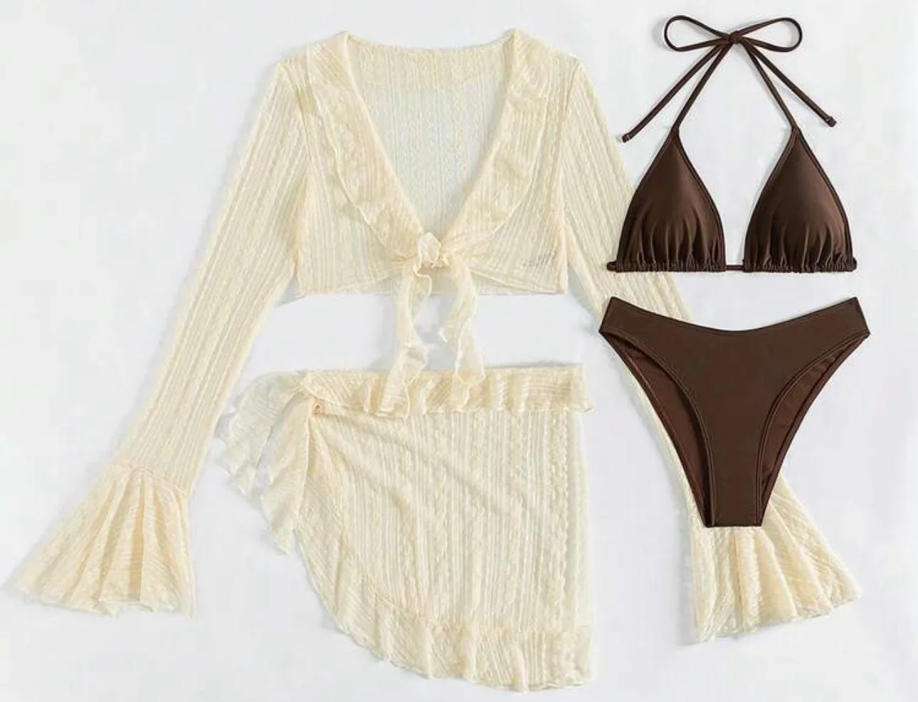 2026 Sexy Four-Piece Women's Swimsuit Set – Long-Sleeve Cover-Up, Brazilian Bikini & Beachwear - Image 8