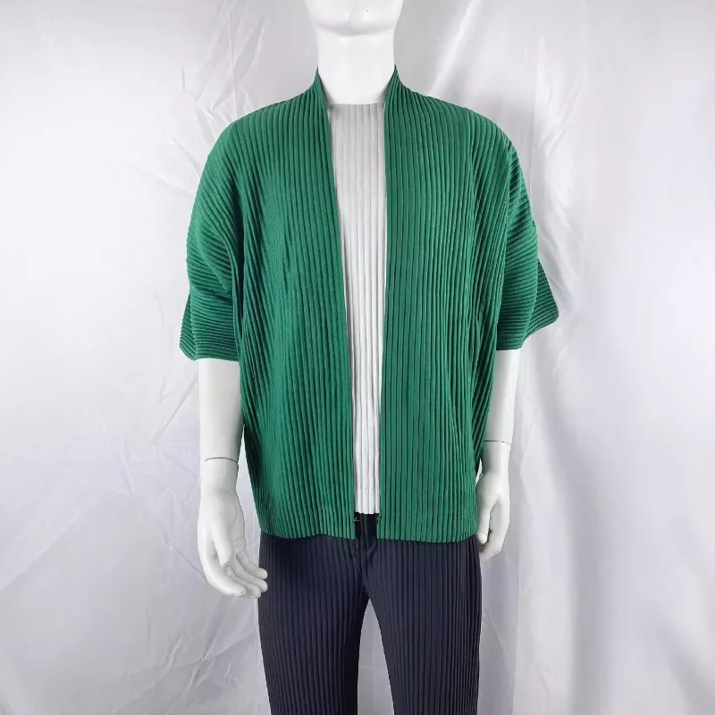 Miyake Pleated Short Sleeve Jacket Plisse Men's Taoist Robe 2026 Spring Autumn New Season Loose Plus Size Fold Coat Personality - Image 5
