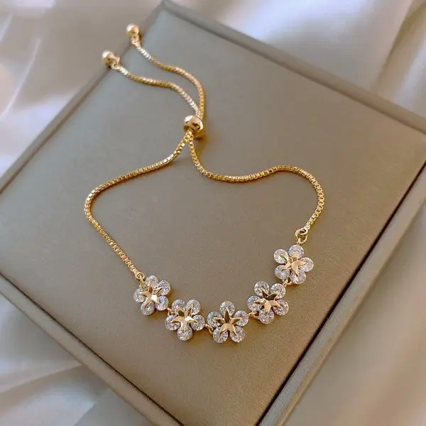 Luxury Zircon Flower Bracelets New High-End Minimalist Zircon Floral Charm Blade Chain Women’s Bracelet Party Jewelry Gift - Image 11