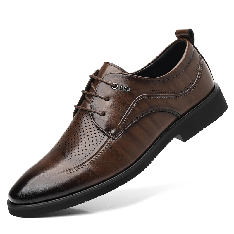 Men's Summer Breathable Leather Shoes Hollow out Comfortable Fashionable Business Formal Derby Shoes British Style-SJ2502-1 - Image 8
