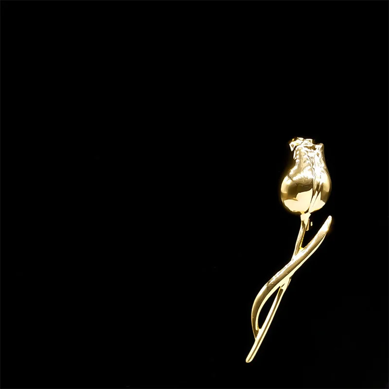 Gold Rose Flower Brooch Pin – Stainless Steel Fashion Lapel Pin for Men & Women - Image 4