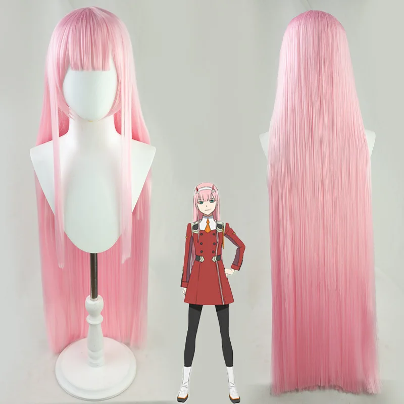 Pink Straight Long Wig Synthetic Hair Flat Bangs Cosplay Anime Party Costume Daily Wear Full Wigs for Women Girls - Image 6