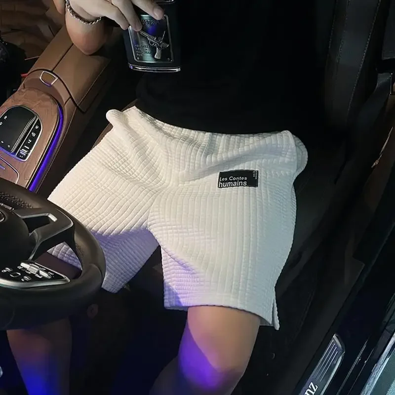 Shorts for Men Waffle Hiphop Black Man Short Pants with Pockets Dry Fit in Bulk Casual Korean Style New Pant 2025 Designer Y2k - Image 3