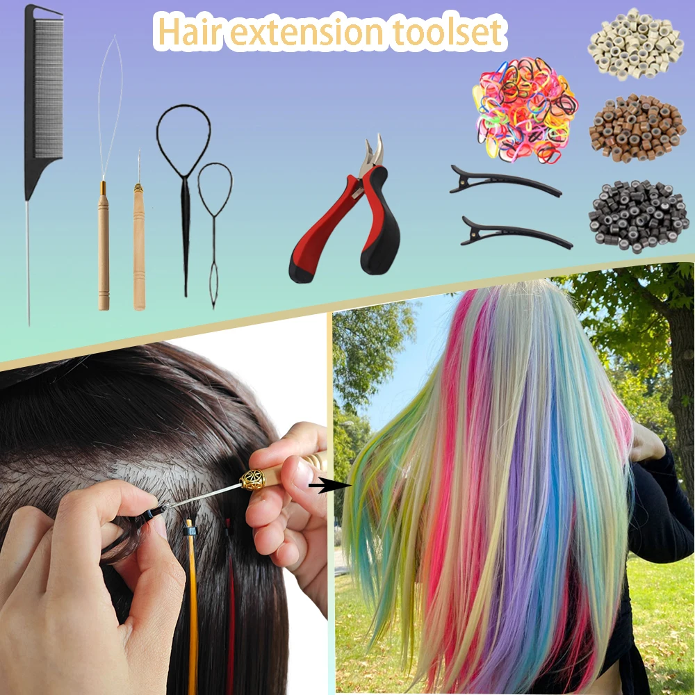 48Pcs Women's Colorful Synthetic Hair Extensions Set 38 Colors Tinsel Wig 26 Colors Feather Extensions Tool Kit for Hairdressing - Image 3