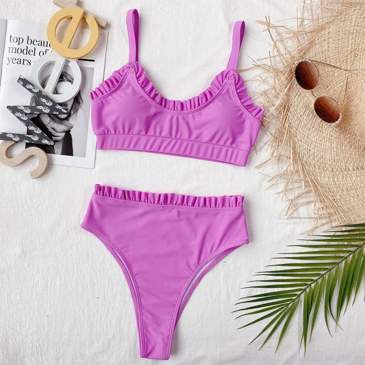 Bikini 2026 Sexy Swimwear Swimsuit Women Solid Ruffled High Waist Bikinis Set Bathing Suit Bikini Taille Haute Biquinis Feminino - Image 3