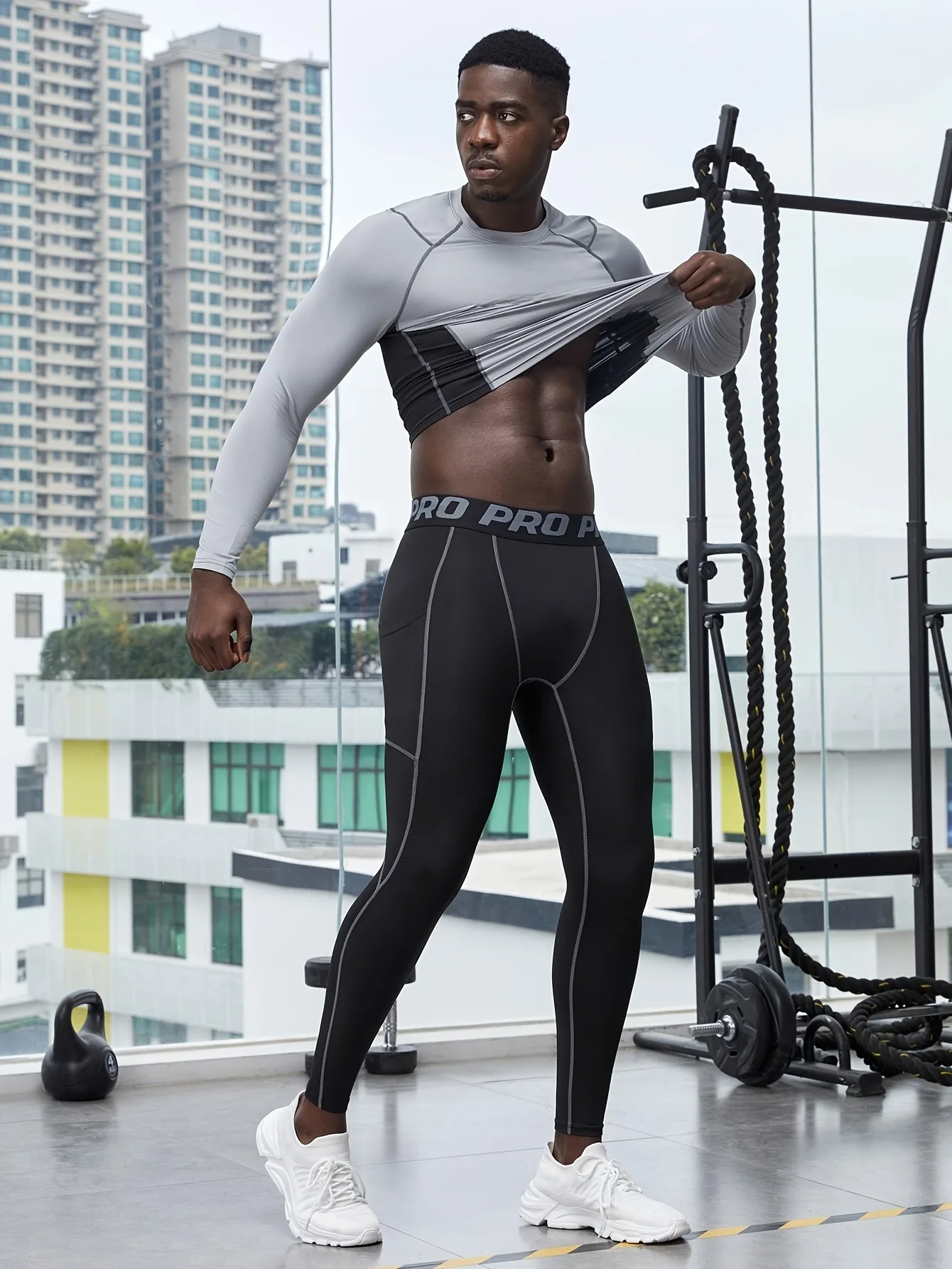Elastic Comfort Men's Running Tights for All-Day Wear Seamless Compression Nylon Spandex Muscle Fit Gym Leggings Crossfit - Image 3