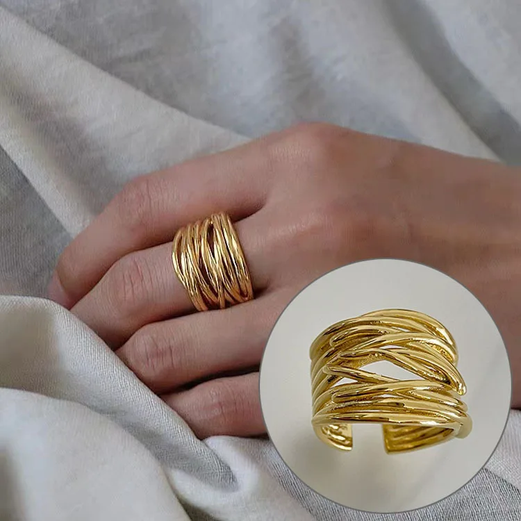 VENTFILLE 925 Sterling Silver Wave Ring – Adjustable Irregular Golden Stackable Band - Image 29