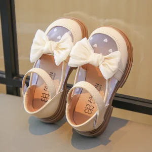 Size 23-35 Children Flat Shoes Lace Girls Princess Shoes with Bow Spring Autumn Summer Wedding Small Leather Shoes