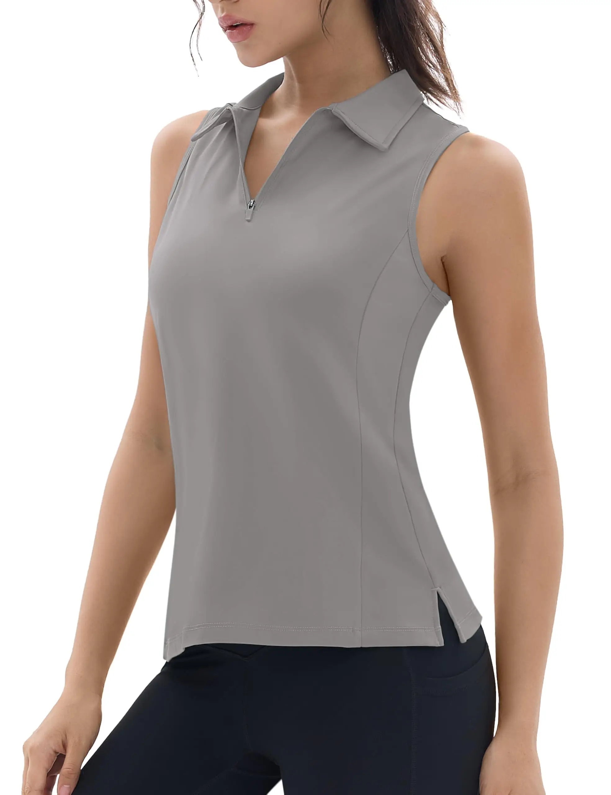 TACVASEN Womens UPF50+ Sleeveless Polo Shirt 1/4 Zip Quick Dry Breathable 4Way Stretch Golf Tank Tops V Neck Slim Fit Activewear - Image 10